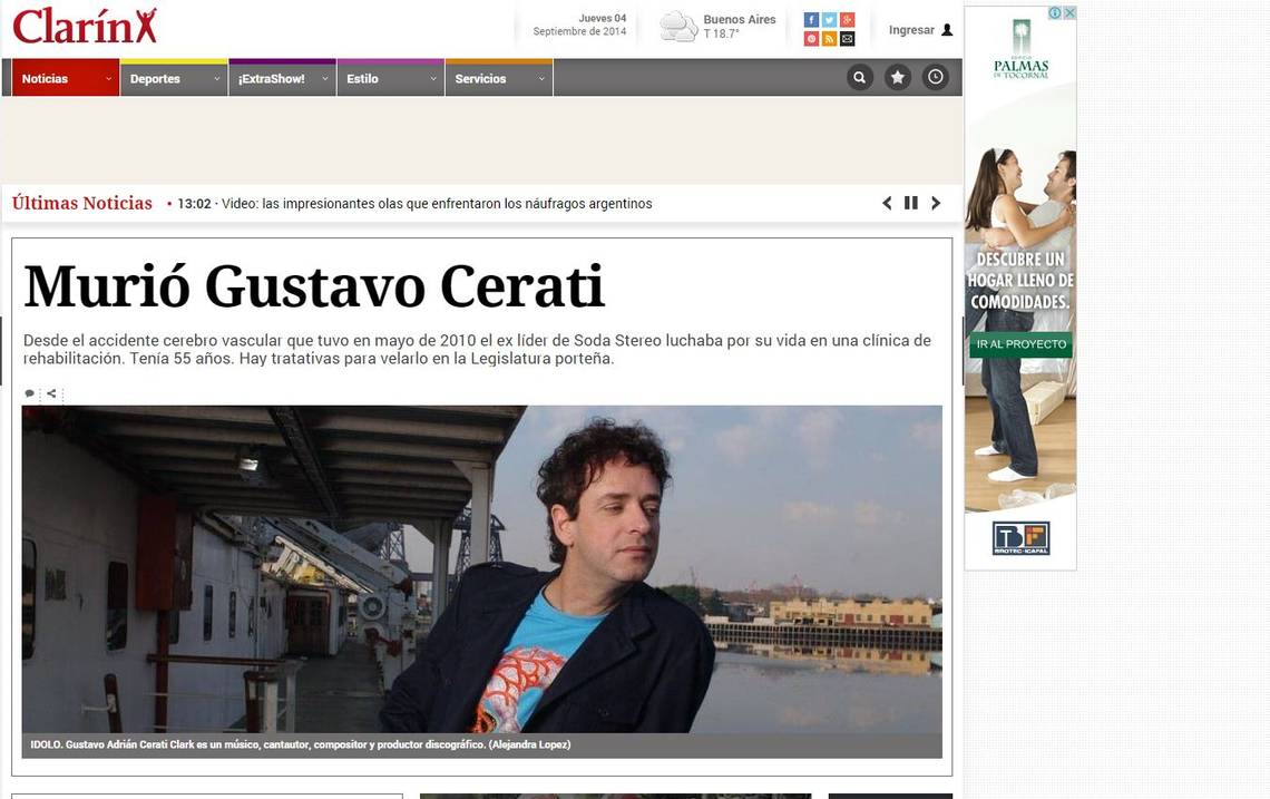 Prensa Argentina Despide A Gustavo Cerati Gracias Totales 24horas 8029