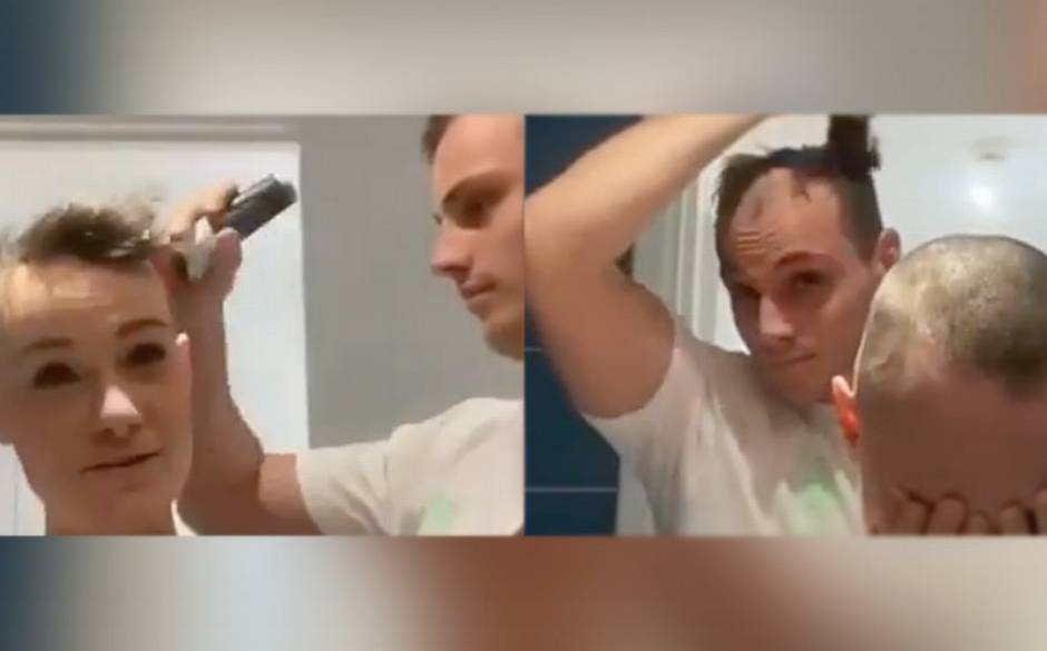 Emotiva sorpresa: joven le corta el cabello a su pareja con alopecia y termina rapándose él | 24horas